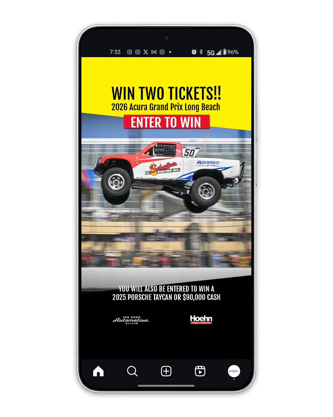 Grand Prix ticket giveaway on a phone